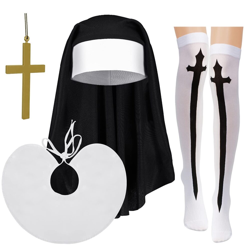 4133 Halloween Nun Costume Hat Nun Habit Costume Accessory Set